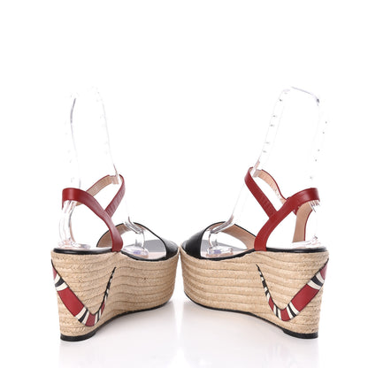 Gucci Malaga Kid Kingsnake Espadrille Platform Wedge Sandals 39.5 Black Red 5 of 9