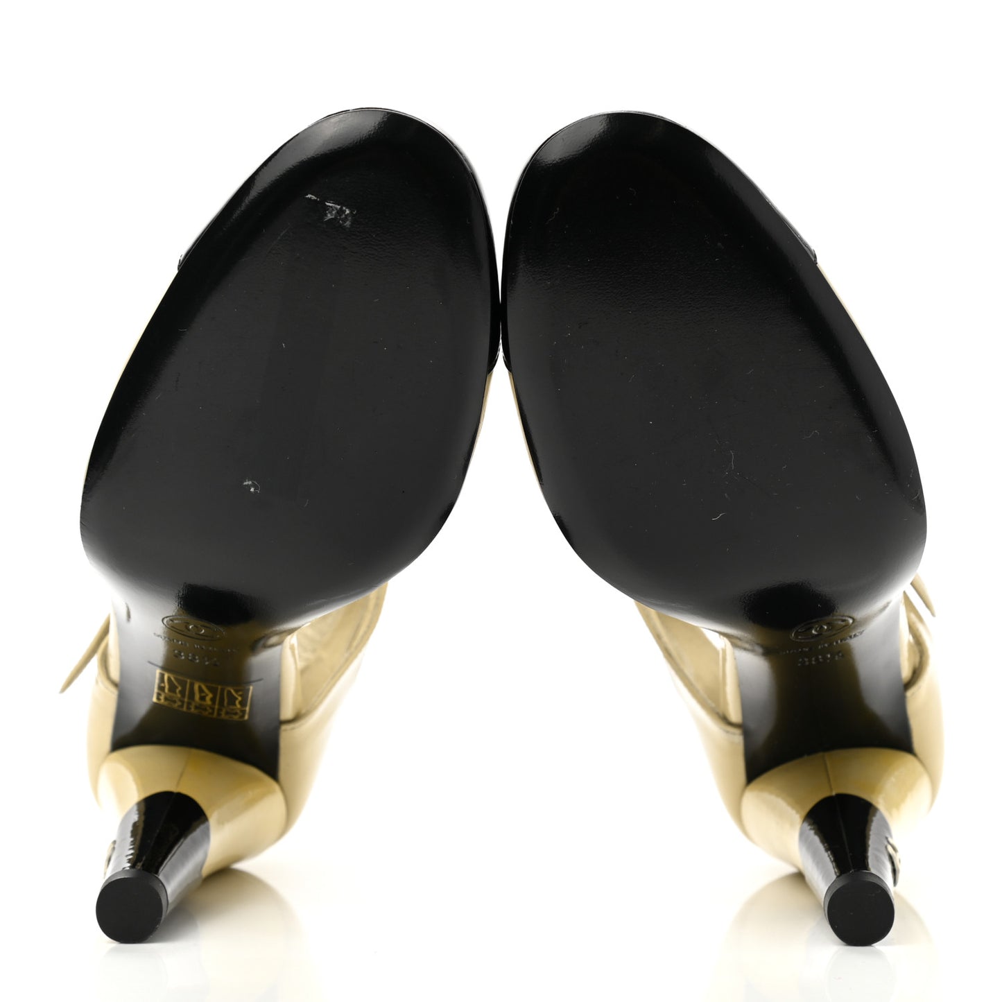 Patent Camellia Ankle Strap Pumps 38.5 Beige Black