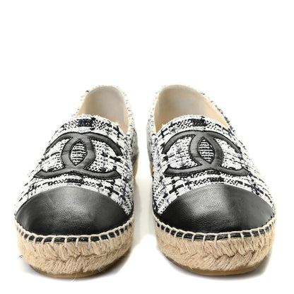 Chanel Tweed CC Espadrilles 39 Black White 2 of 11