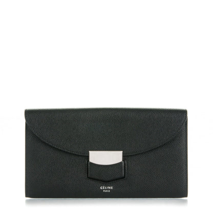 Celine Grained Calfskin Large Trotteur Multifunction Flap Wallet Black 1 of 8
