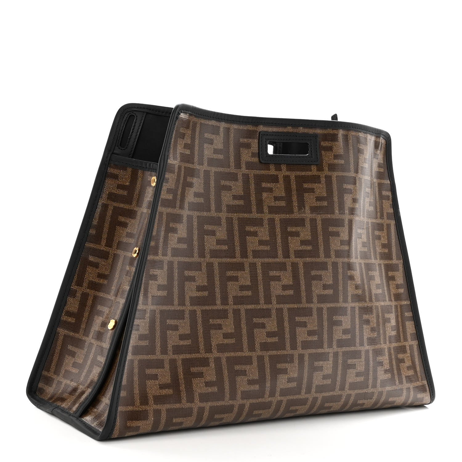 Fendi Glazed Fabric Vitello Century FF 1974 Stamp Patch Medium Peekaboo Defender Cover Mogano Panna Black 4 of 11