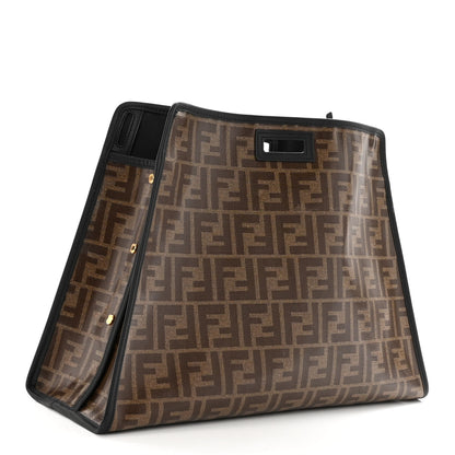 Fendi Glazed Fabric Vitello Century FF 1974 Stamp Patch Medium Peekaboo Defender Cover Mogano Panna Black 4 of 11