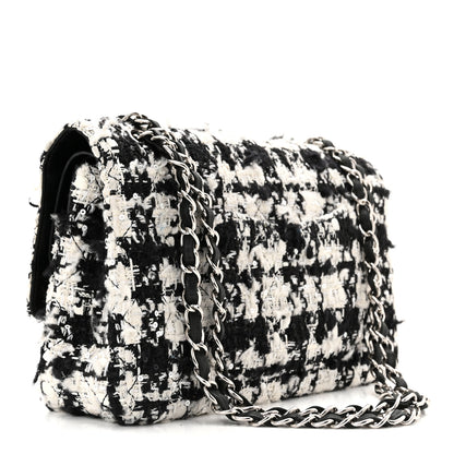 Chanel Tweed Quilted Medium Double Flap Black Ecru White 3 of 10