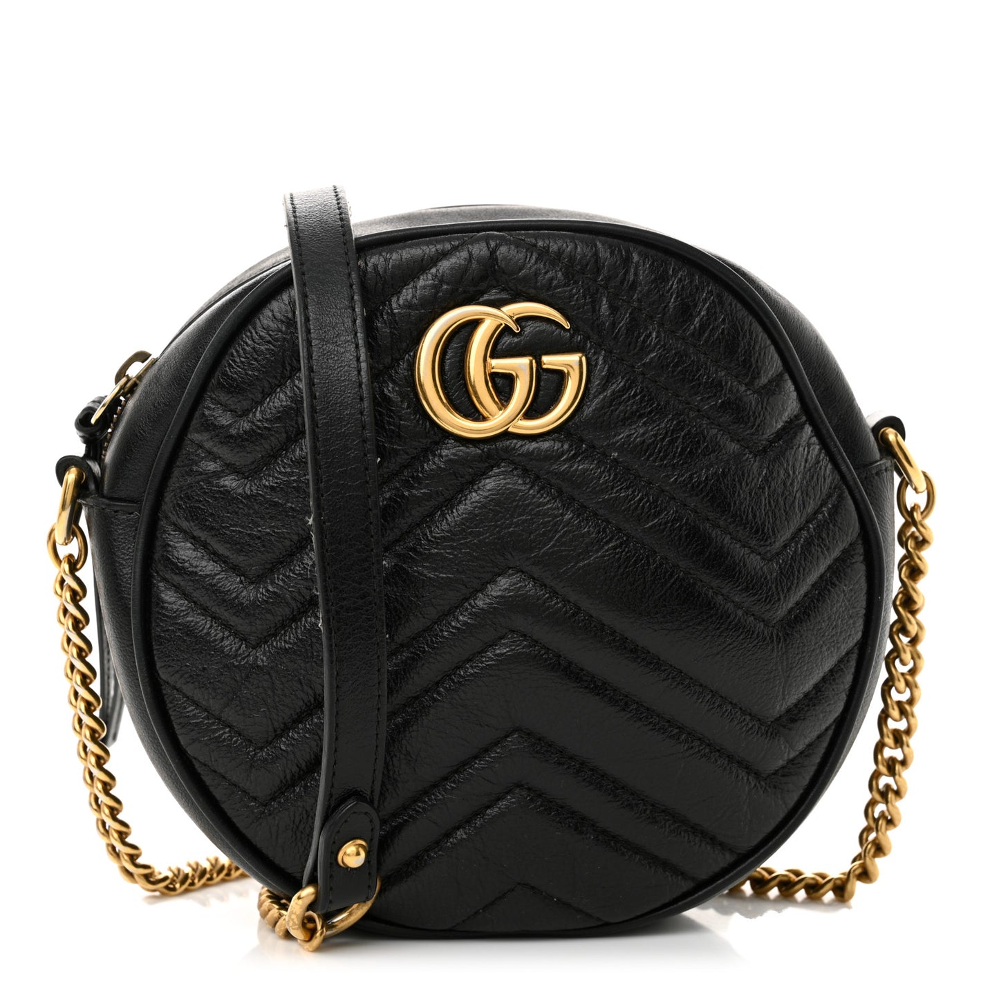 Azalea Calfskin Matelasse Heart Mini GG Marmont Round Shoulder Bag Black