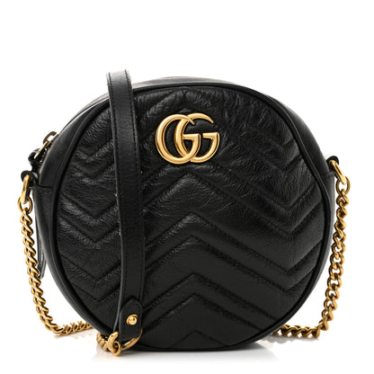 Gucci Azalea Calfskin Matelasse Heart Mini GG Marmont Round Shoulder Bag Black 1 of 15