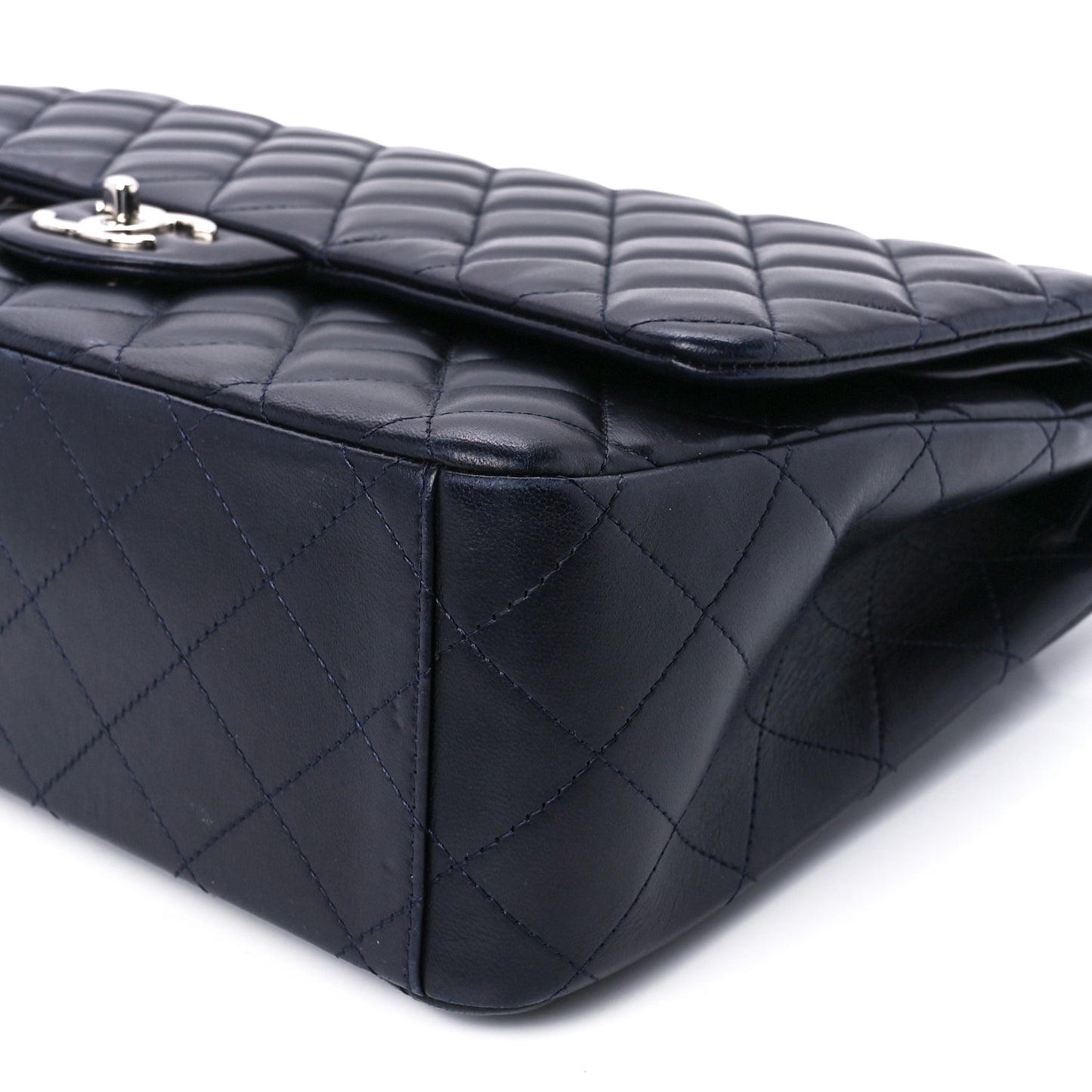 Lambskin Quilted Maxi Double Flap Dark Blue