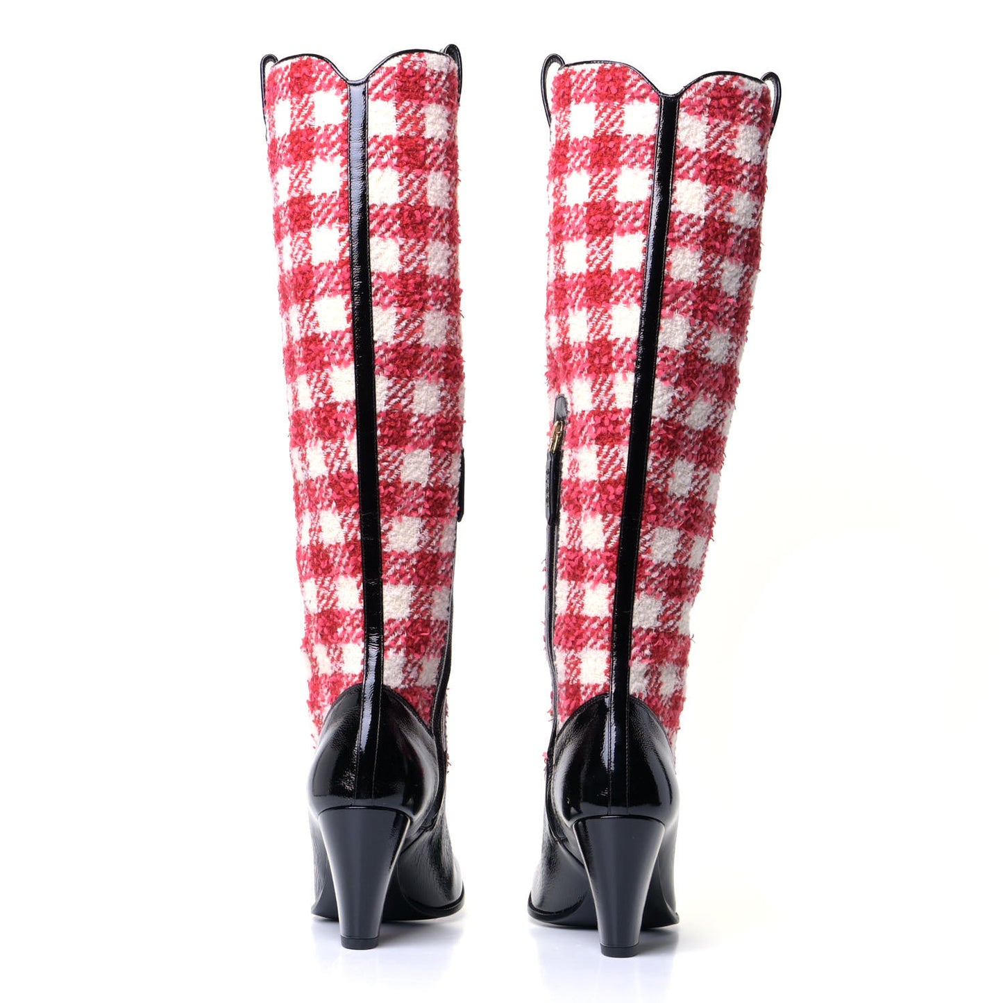 Tweed Naplack Gingham Zumi Knee Boots 37 White Red Black