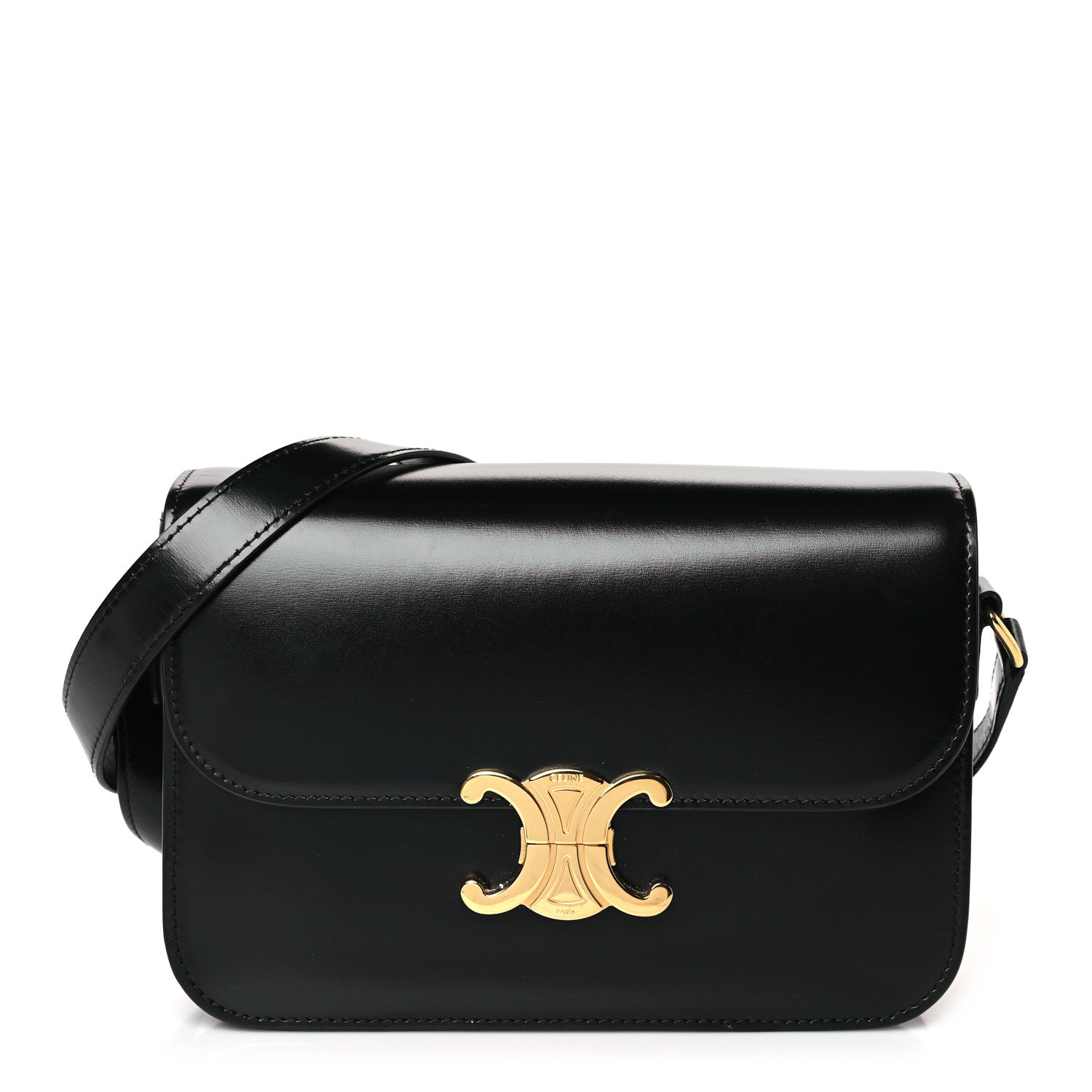 Celine Shiny Calfskin Medium Triomphe Black 1 of 9