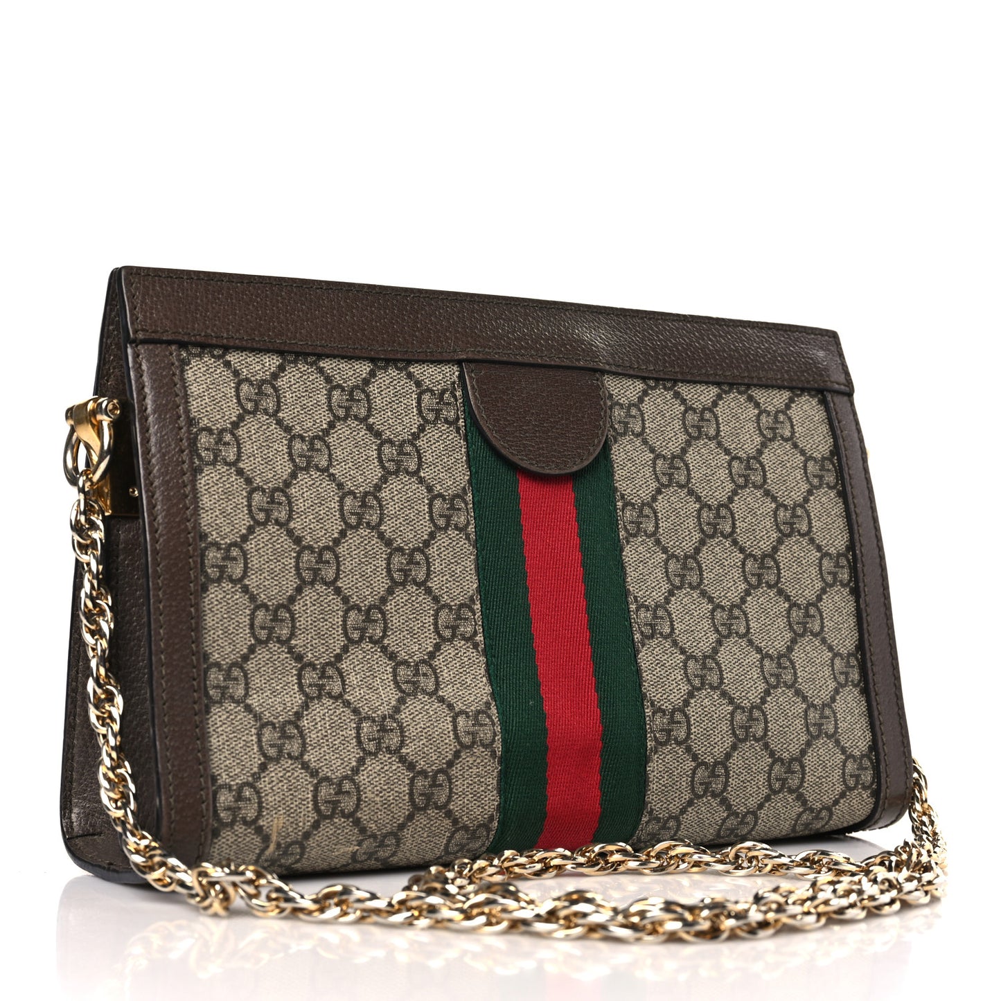 GG Supreme Monogram Web Small Ophidia Chain Shoulder Bag Brown