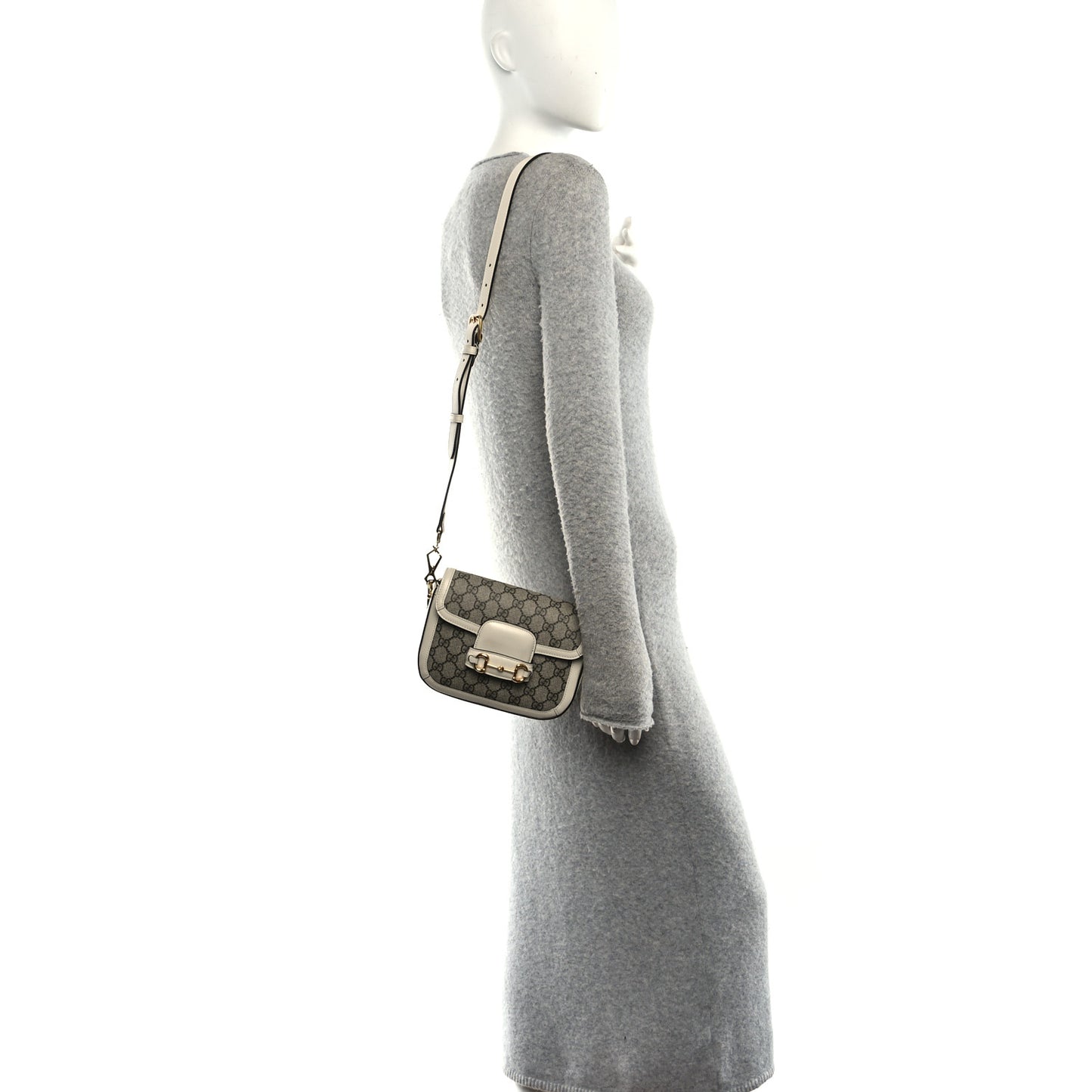 GG Supreme Monogram Textured Dollar Calfskin Web Mini Horsebit 1955 Shoulder Bag