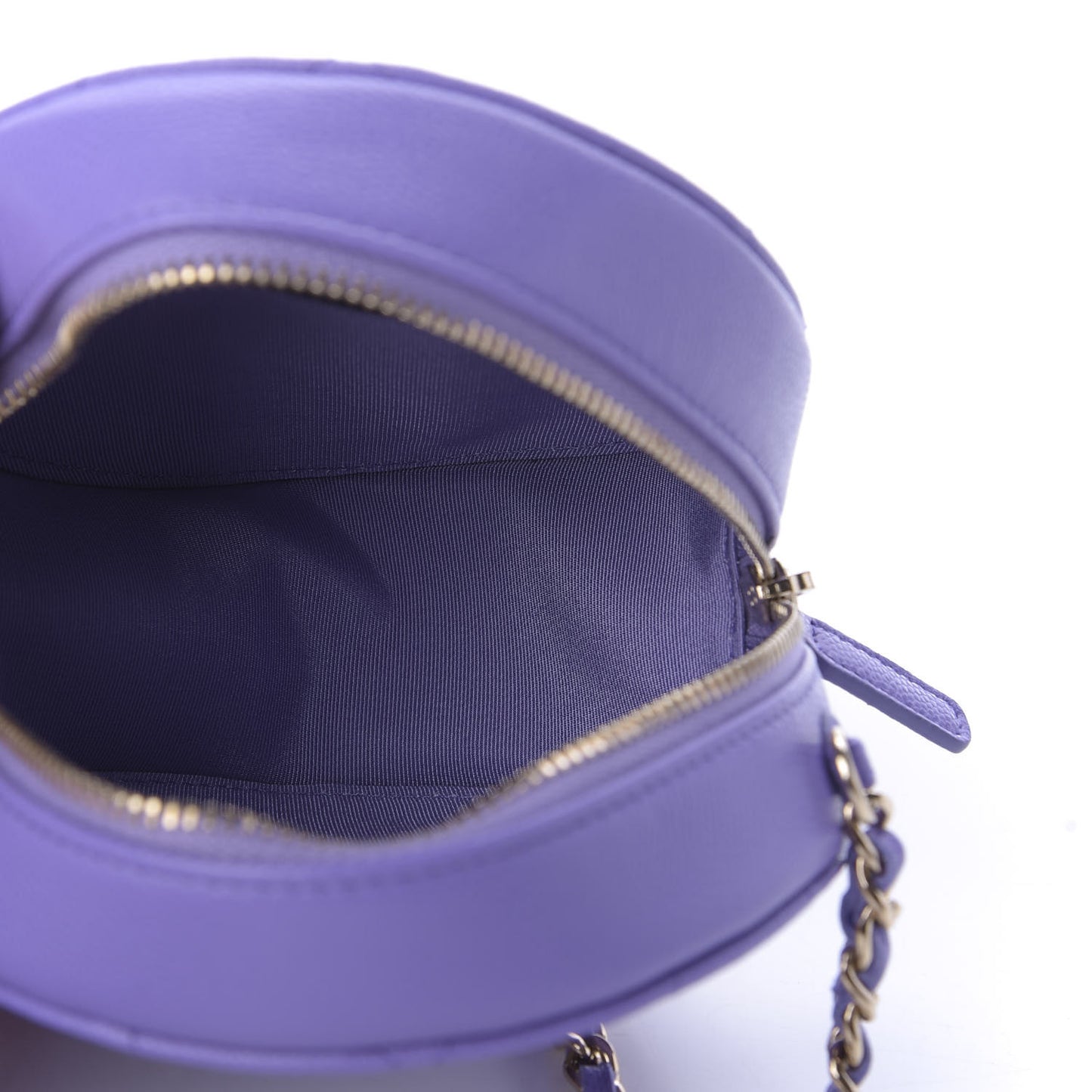 Caviar Quilted Round Clutch With Chain Purple