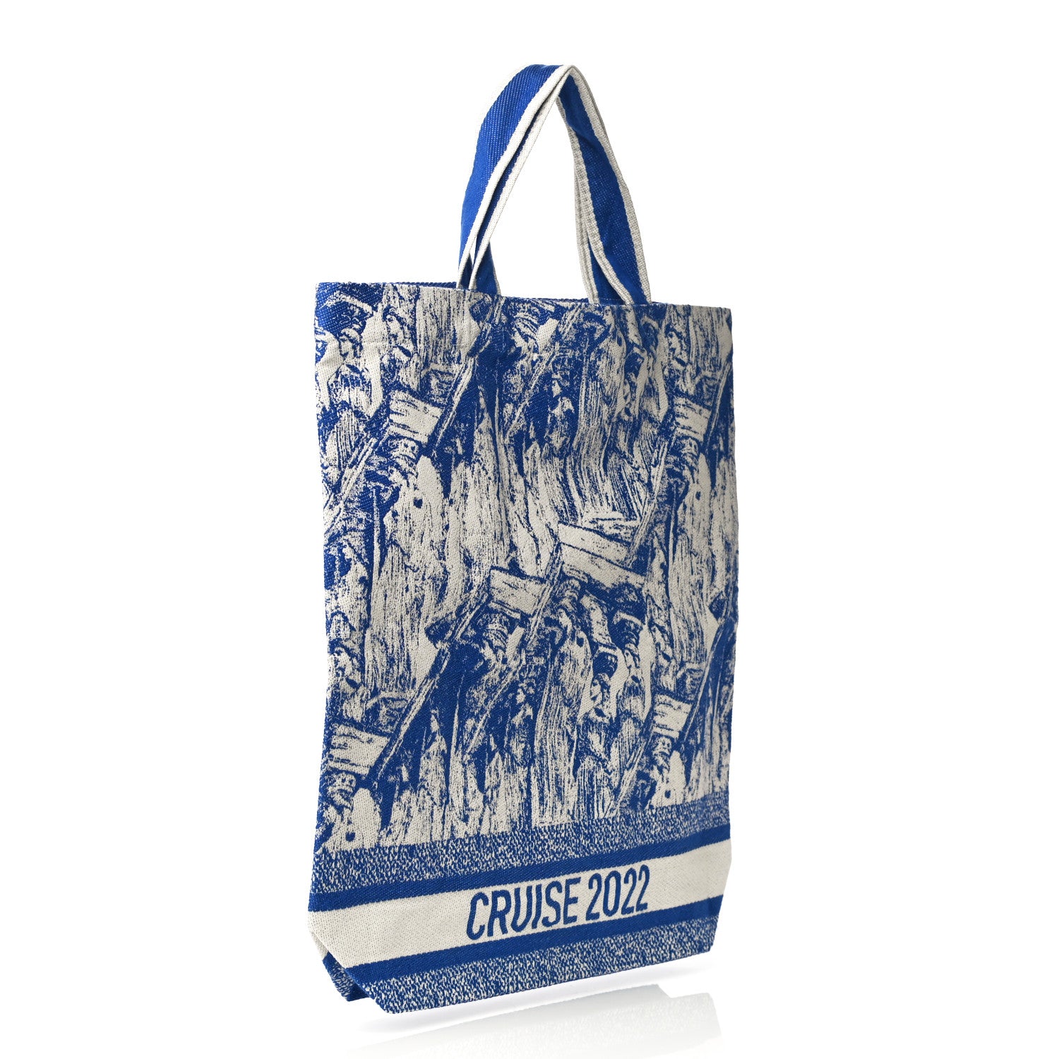 Christian Dior Canvas Print Cruise Tote Ivory Blue 3 of 11