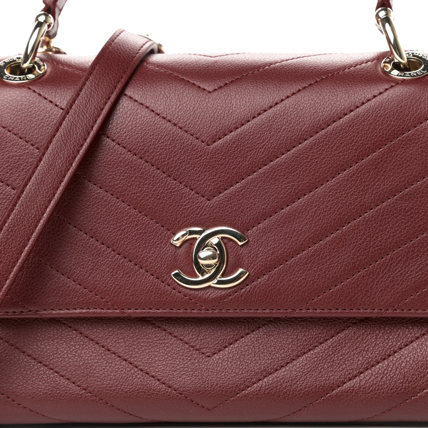 Chanel Grained Calfskin Small Chevron Chic Top Handle Flap Red 10 of 10