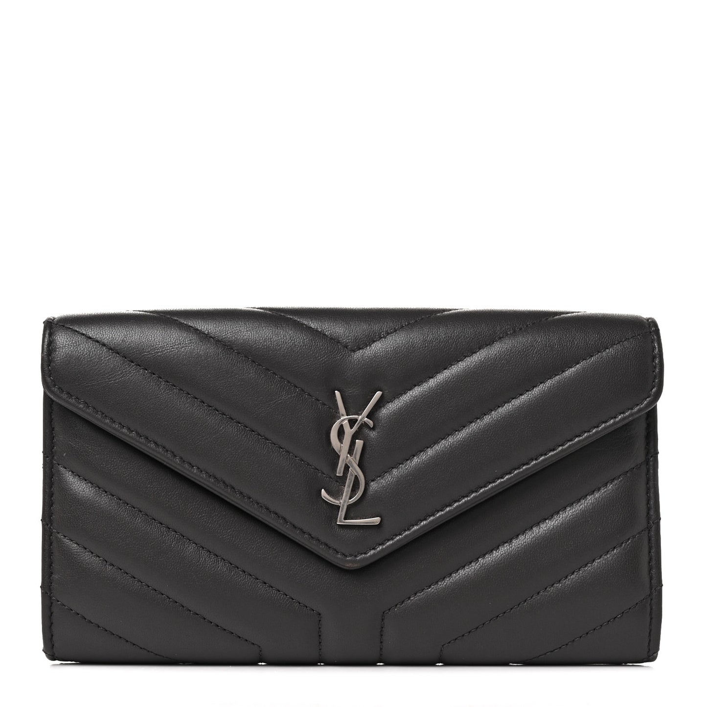 Lambskin Y Quilted Monogram Large Loulou Flap Wallet Asphalt