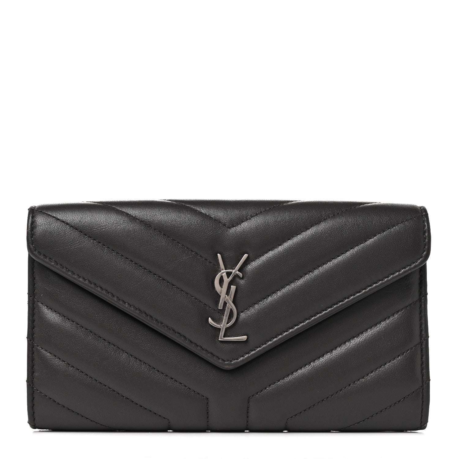 Saint Laurent Lambskin Y Quilted Monogram Large Loulou Flap Wallet Asphalt 1 of 8