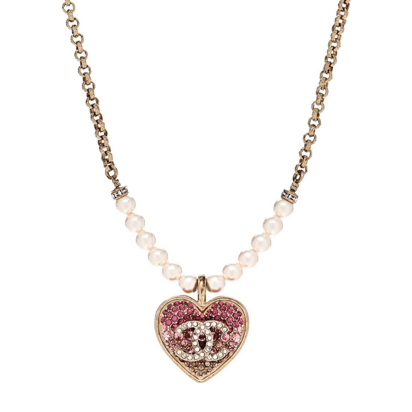 Pearl Crystal Resin CC Heart Short Necklace Pink Gold White