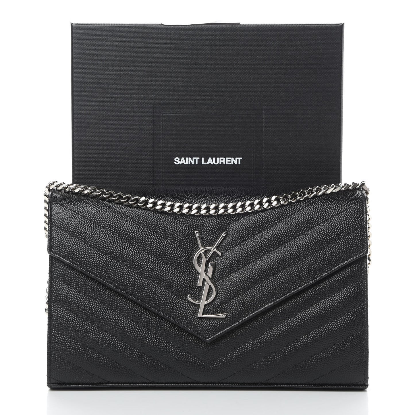 Grain De Poudre Matelasse Chevron Monogram Chain Wallet Black