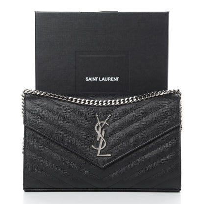 Saint Laurent Grain De Poudre Matelasse Chevron Monogram Chain Wallet Black 11 of 11
