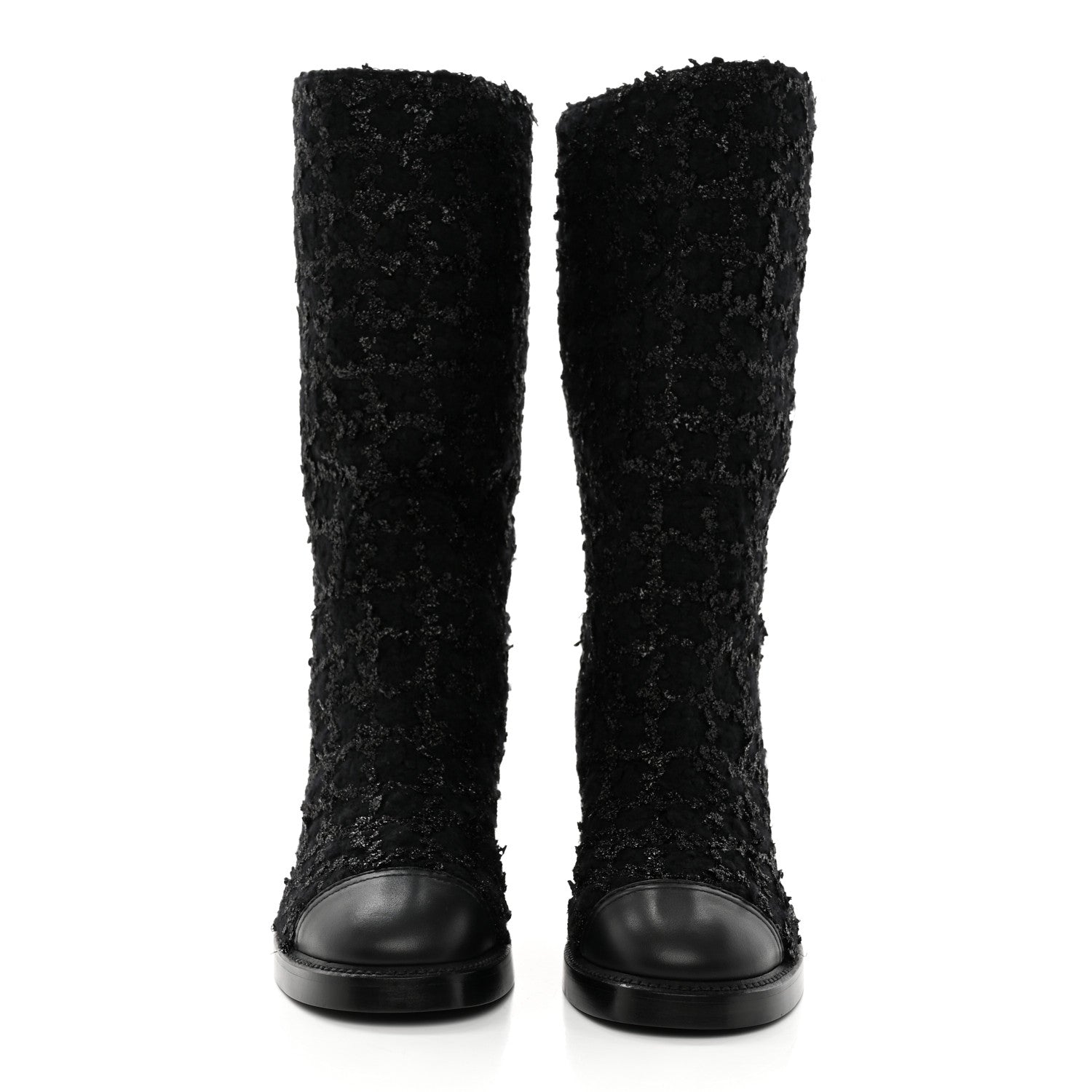 Chanel Iridescent Wool Silk Tweed Calfskin CC Cap Toe High Boots 40 Black 2 of 9
