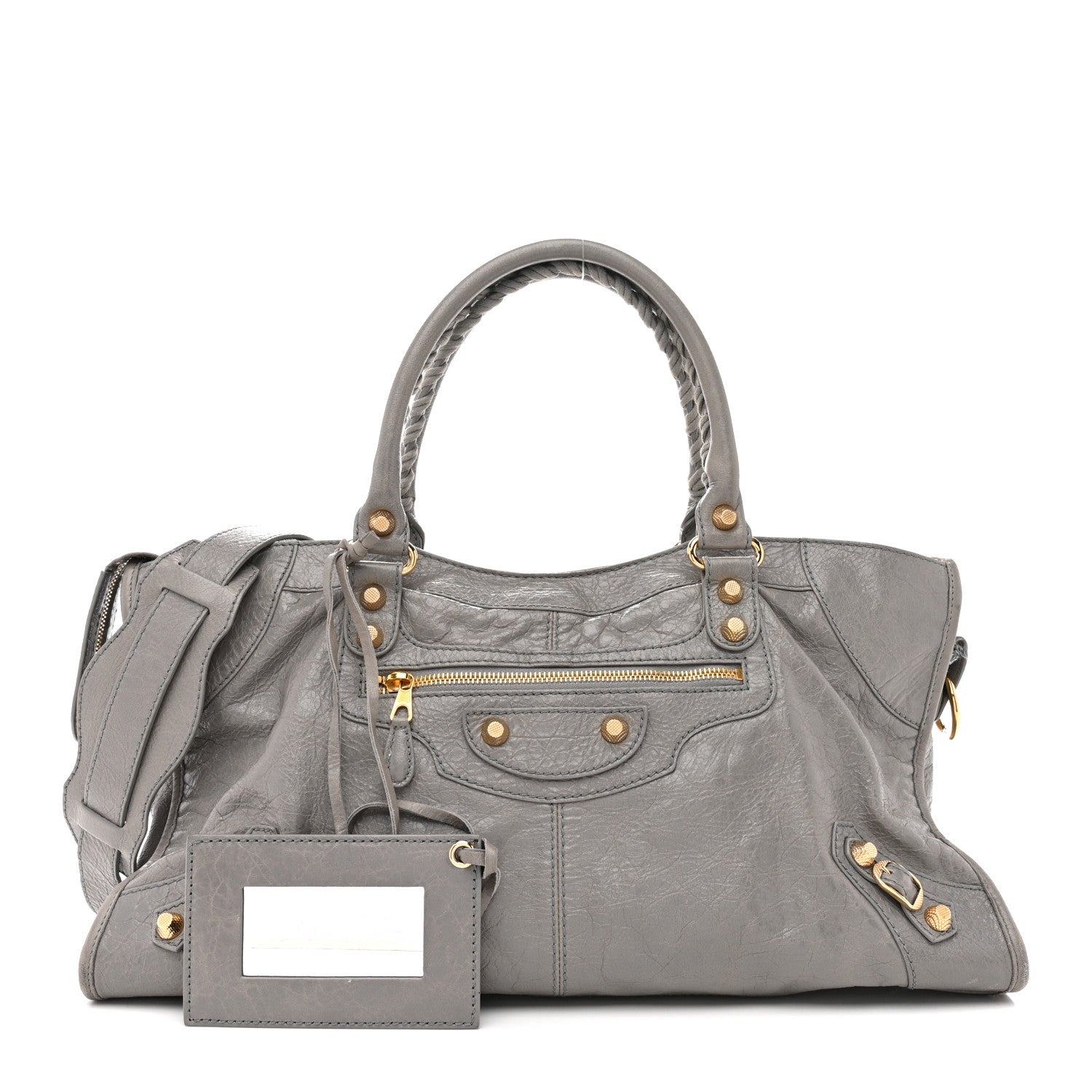 BALENCIAGAグレー レザー ハンドバッグ ゴールド金具 Balenciaga Agneau Giant 12 Gold Hardware Part Time Gris Pyrite