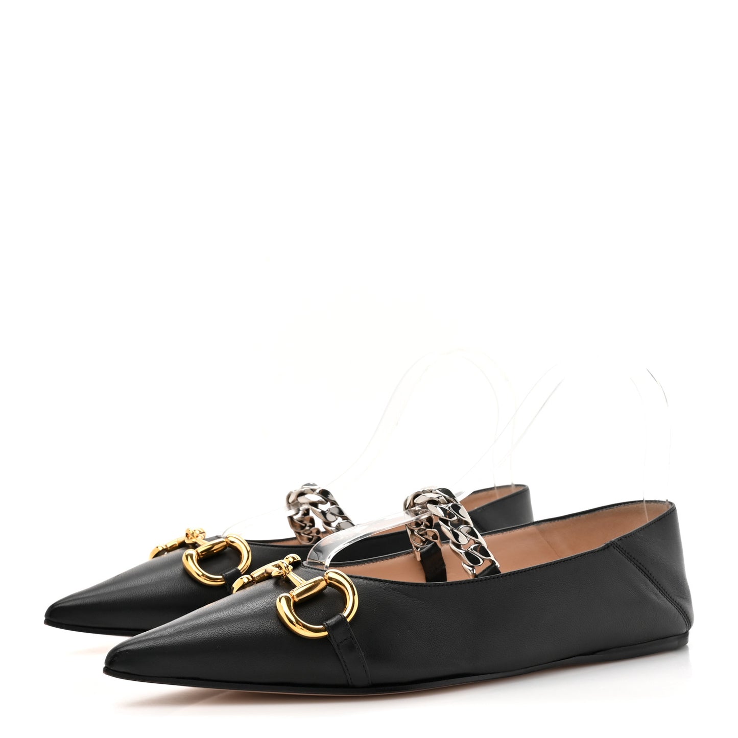 Nappa Lumiere Deva Horsebit Chain Embellished Flats 40.5 Black