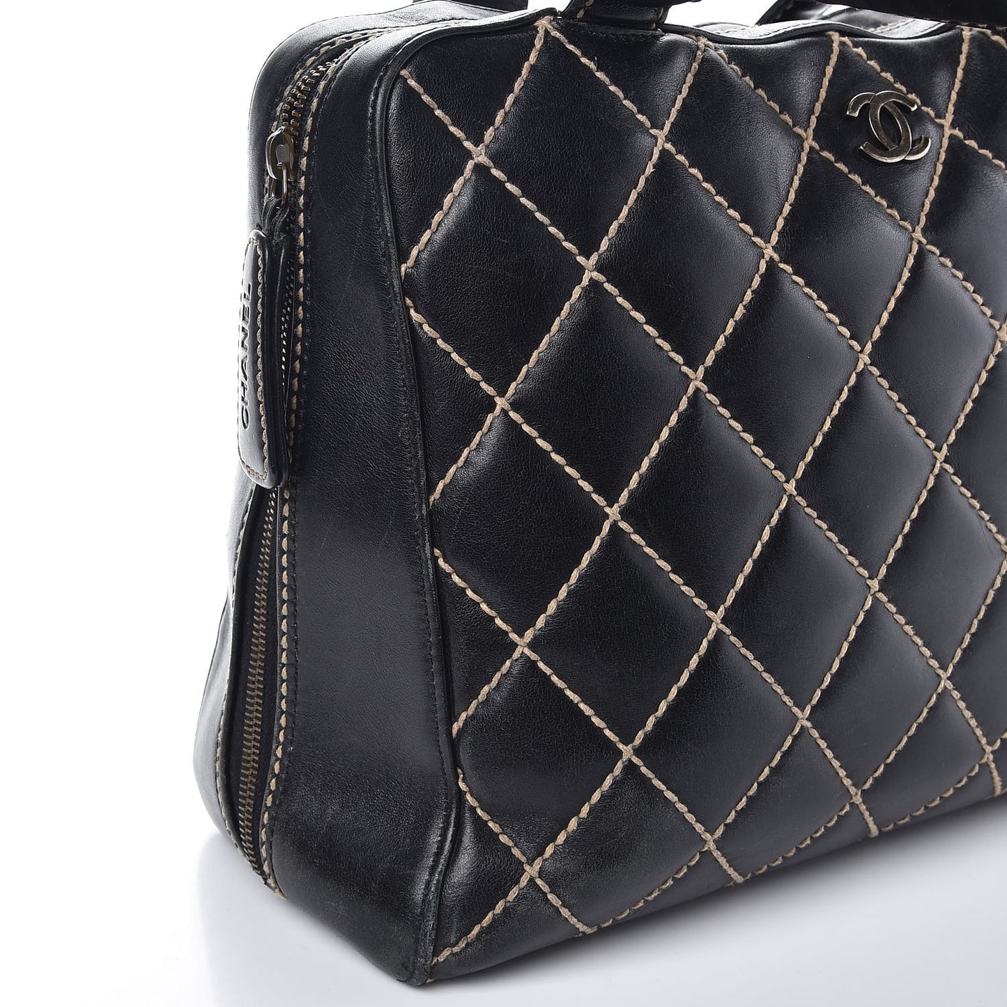Calfskin Contrast Stitch Surpique Bowler Black