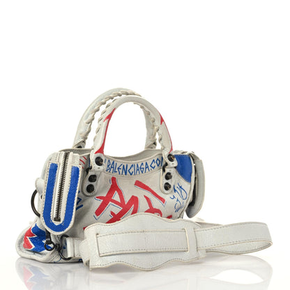Balenciaga Agneau Graffiti All Over Classic Hardware Mini City White Bleu Rouge 3 of 31