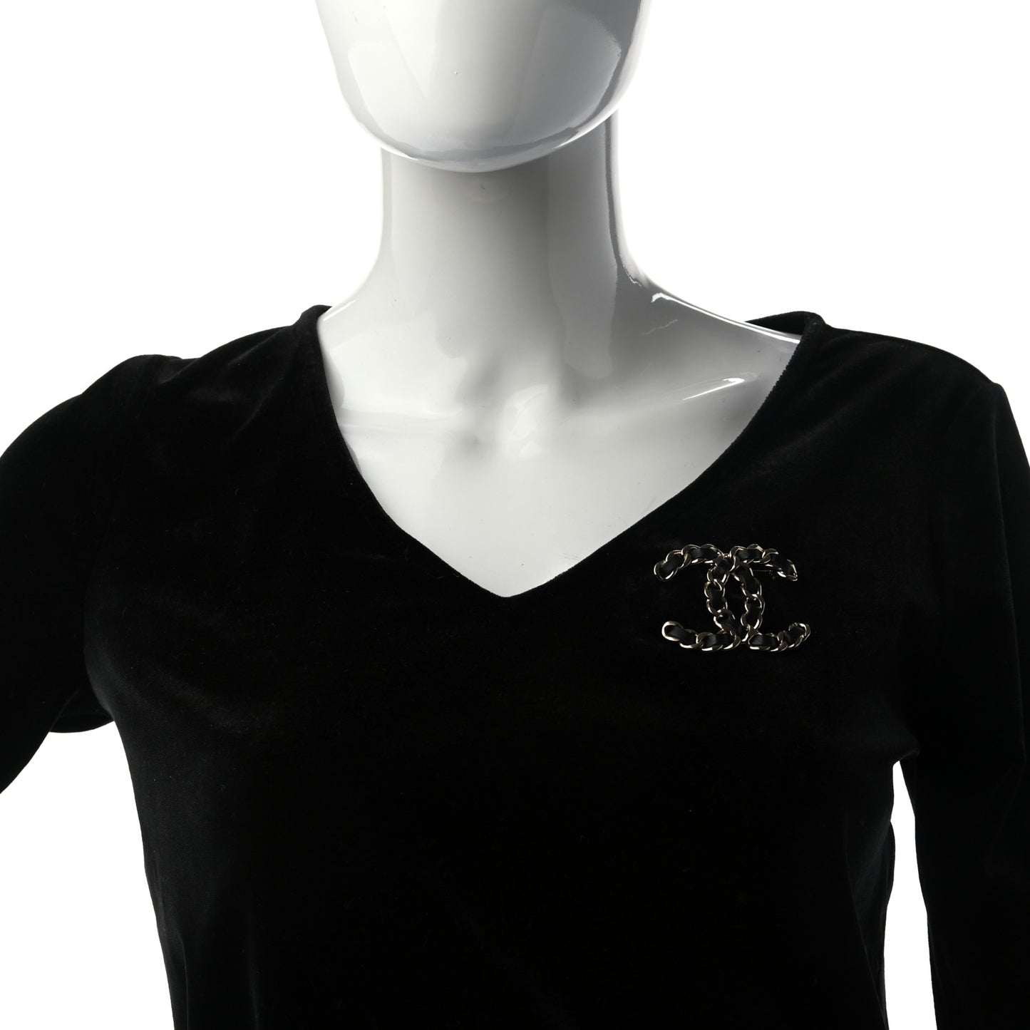 Lambskin Chain CC Brooch Black Gold
