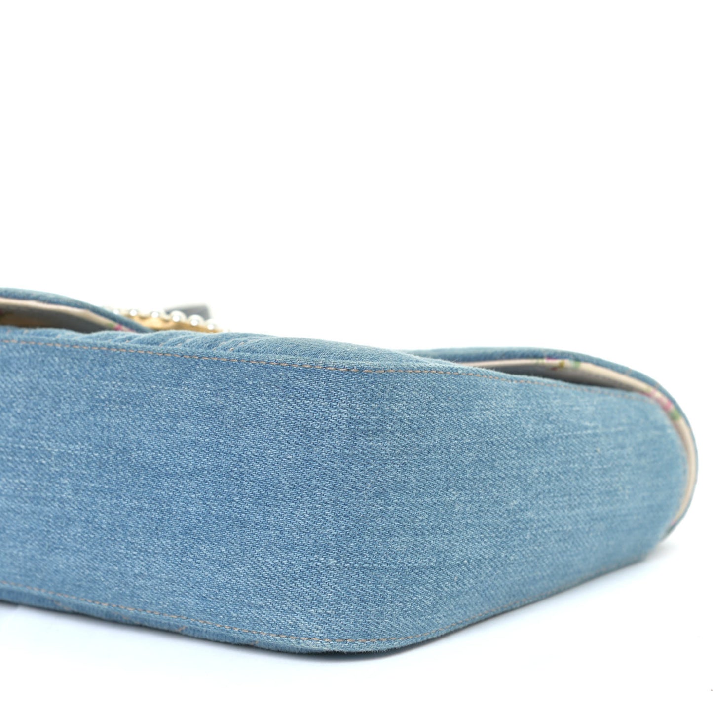 Denim Matelasse Small Pearly GG Marmont Shoulder Bag Blue