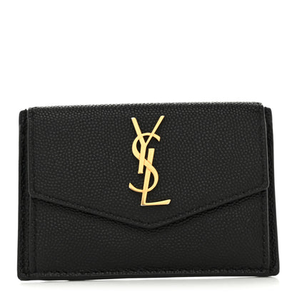 Saint Laurent Grain De Poudre Uptown Monogram Card Case Black 1 of 8