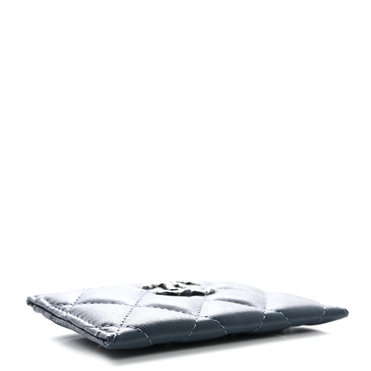 Lambskin Enamel Quilted Card Holder Blue
