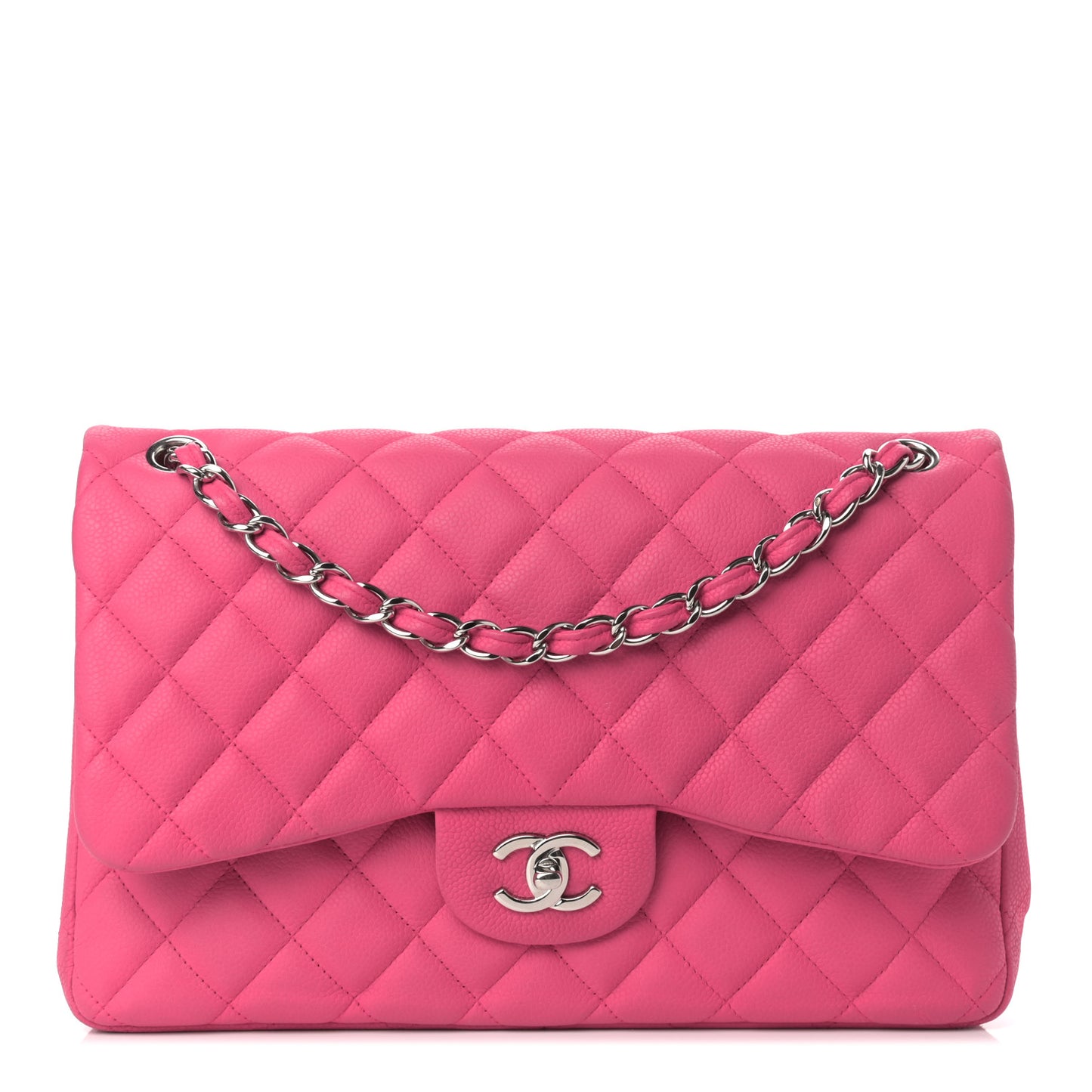 Iridescent Caviar Quilted Jumbo Double Flap Pink