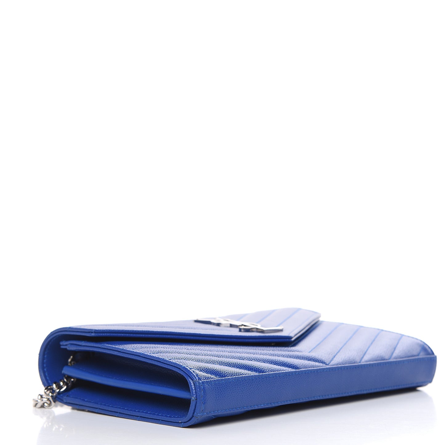 Grain De Poudre Matelasse Chevron Monogram Chain Wallet Blue Majorelle