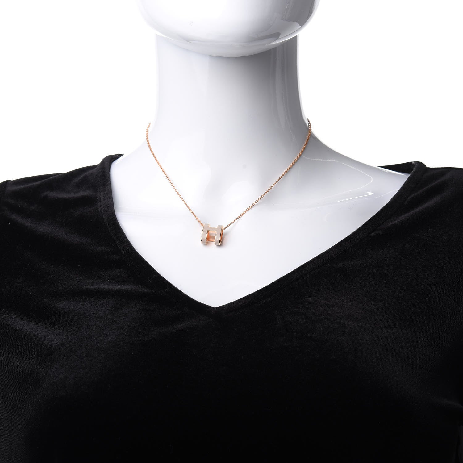 Hermes Lacquered Rose Gold Pop H Pendant Necklace Marron Glace 2 of 6
