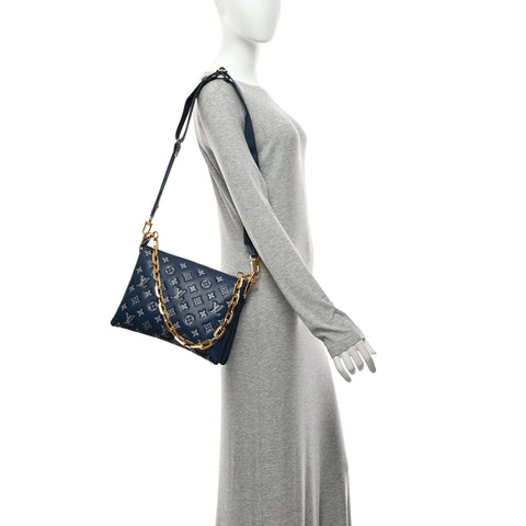 Lambskin Embossed Monogram Coussin PM Denim Blue