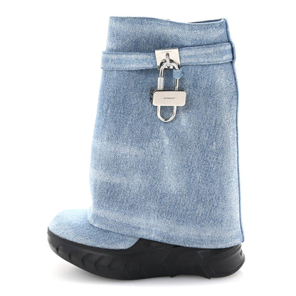 Givenchy Washed Denim Shark Lock Biker Ankle Boots 35 Blue 1 of 8