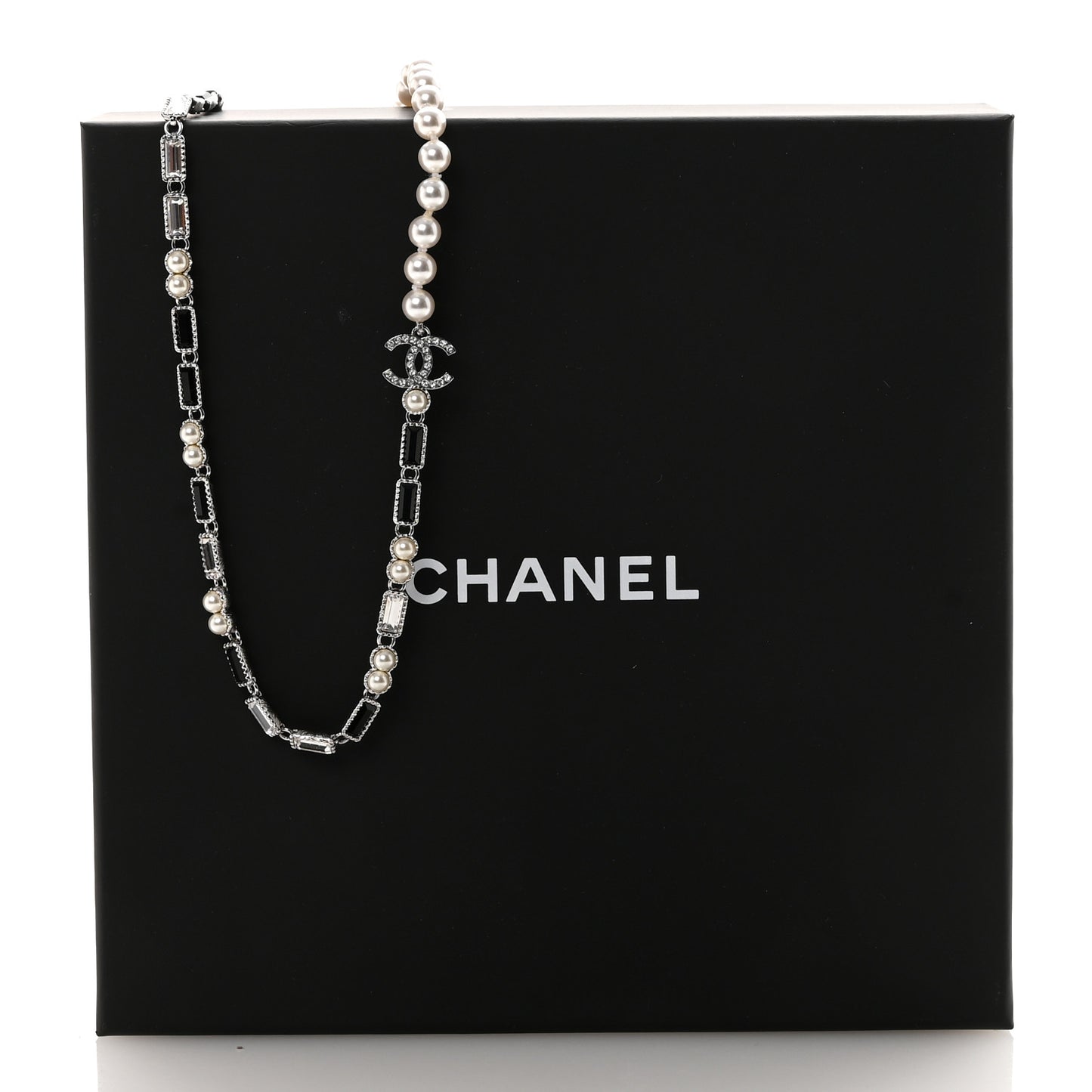 Pearl Baguette Crystal CC Choker Necklace Silver Black