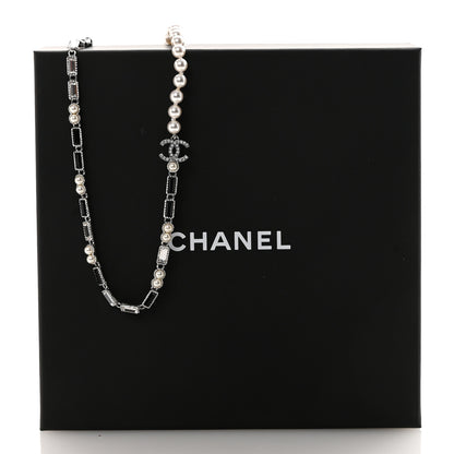 Chanel Pearl Baguette Crystal CC Choker Necklace Silver Black 7 of 7