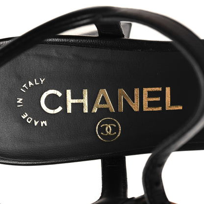 Chanel Lambskin Logo Platform Sandals 37.5 Black 8 of 9