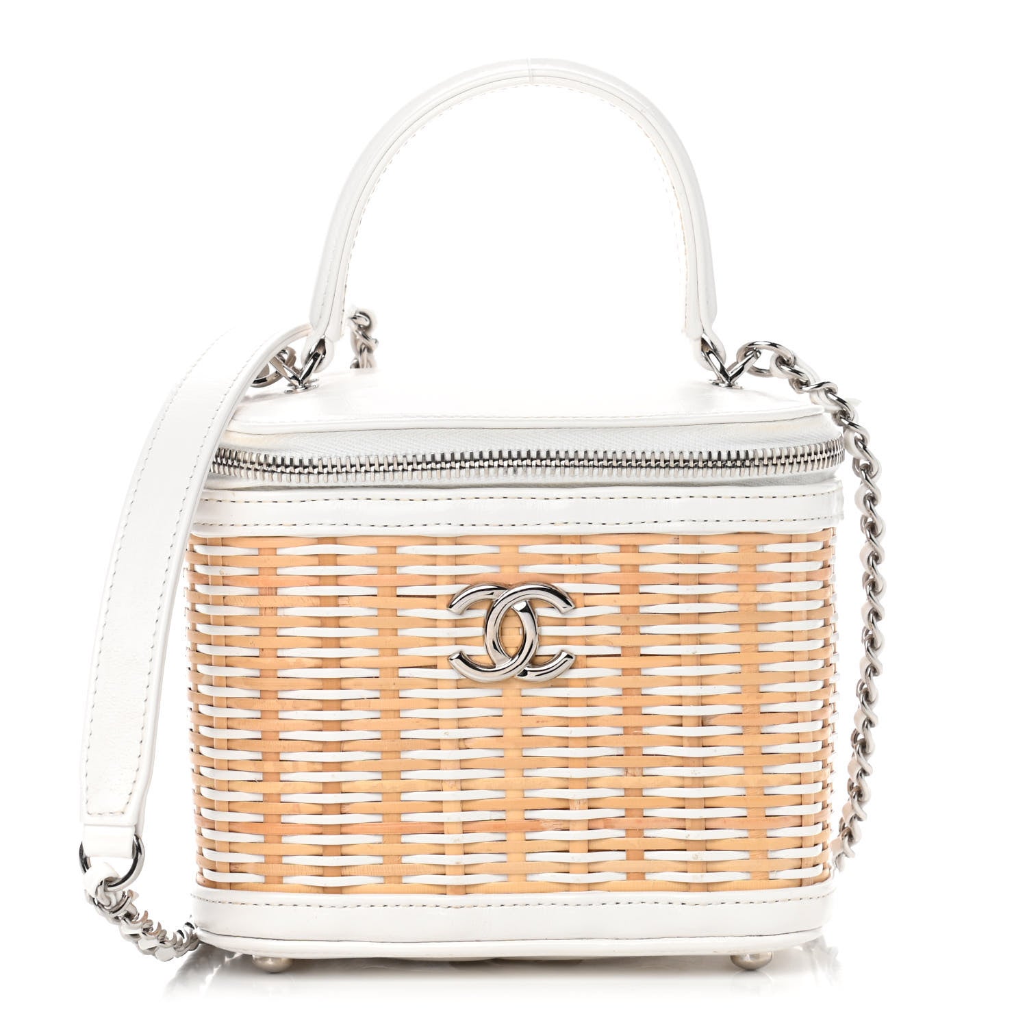 Chanel Calfskin Raffia Small Vanity Case Bag White Beige 1 of 10