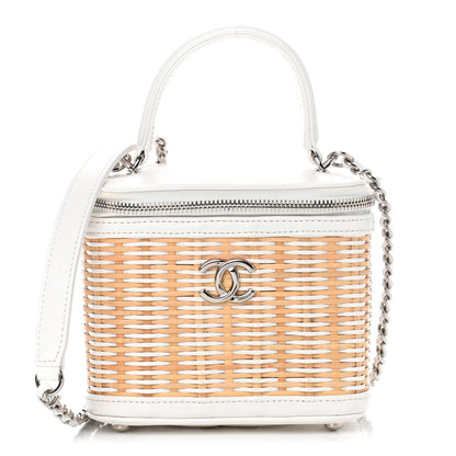 Chanel Calfskin Raffia Small Vanity Case Bag White Beige 1 of 10