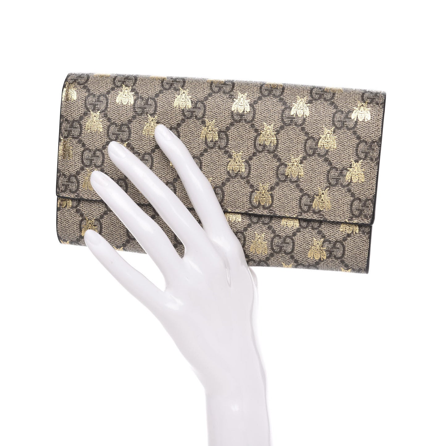 GG Supreme Monogram Bees Continental Wallet Beige Oro Black