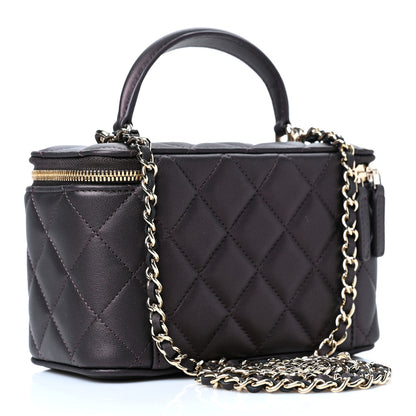 Chanel Iridescent Lambskin Quilted Small Top Handle Vanity Case With Chain Burgundy 3 of 10