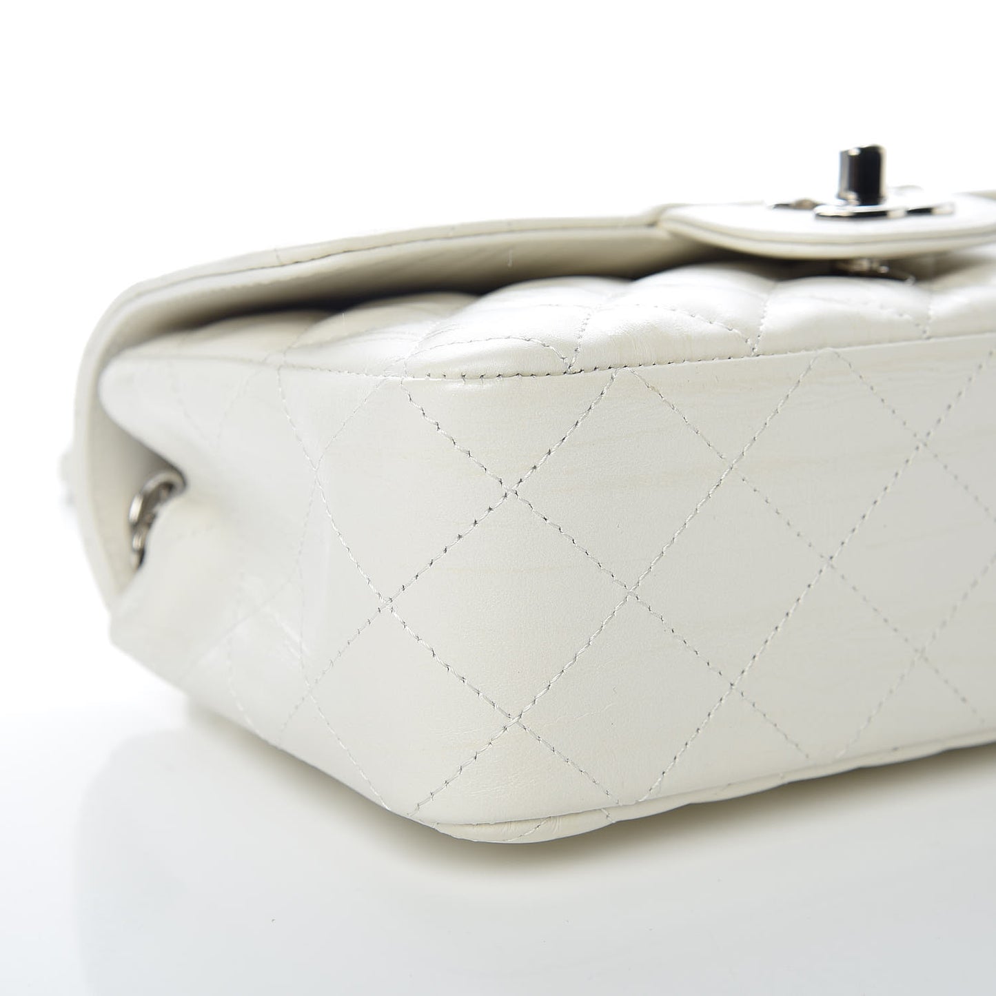 Calfskin Quilted Mini Rectangular Flap White
