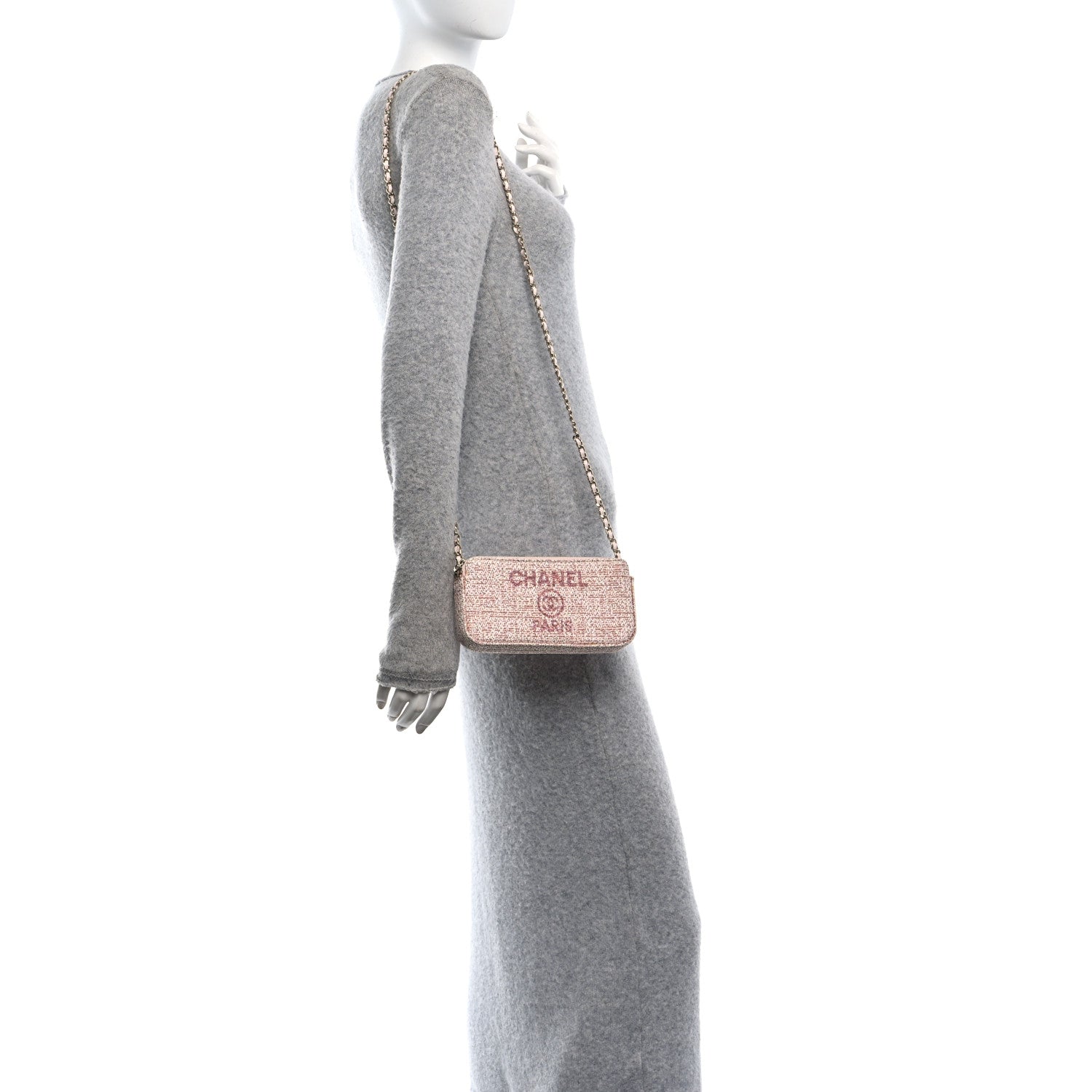 Chanel Canvas Small Deauville Clutch With Chain Pink 3 of 12