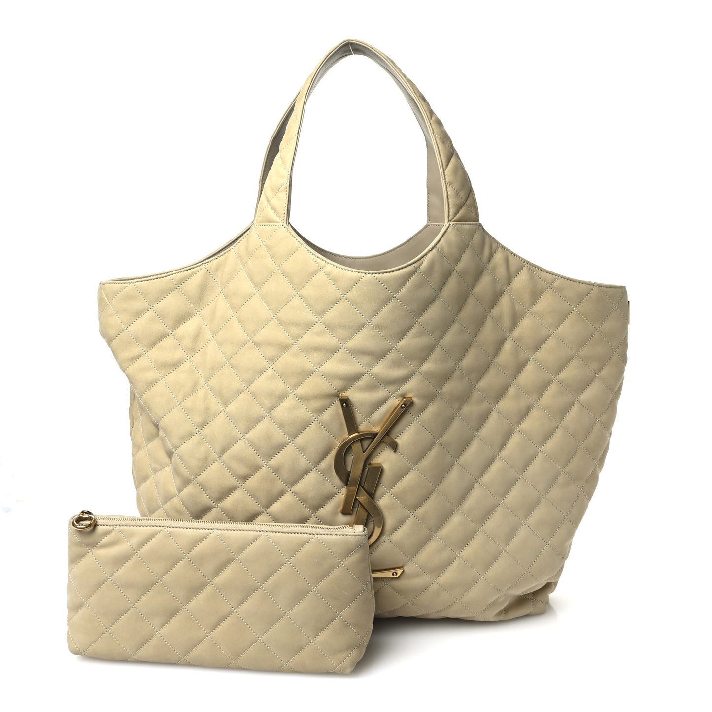 Nubuck Suede Quilted Maxi Icare Shopping Tote Beige