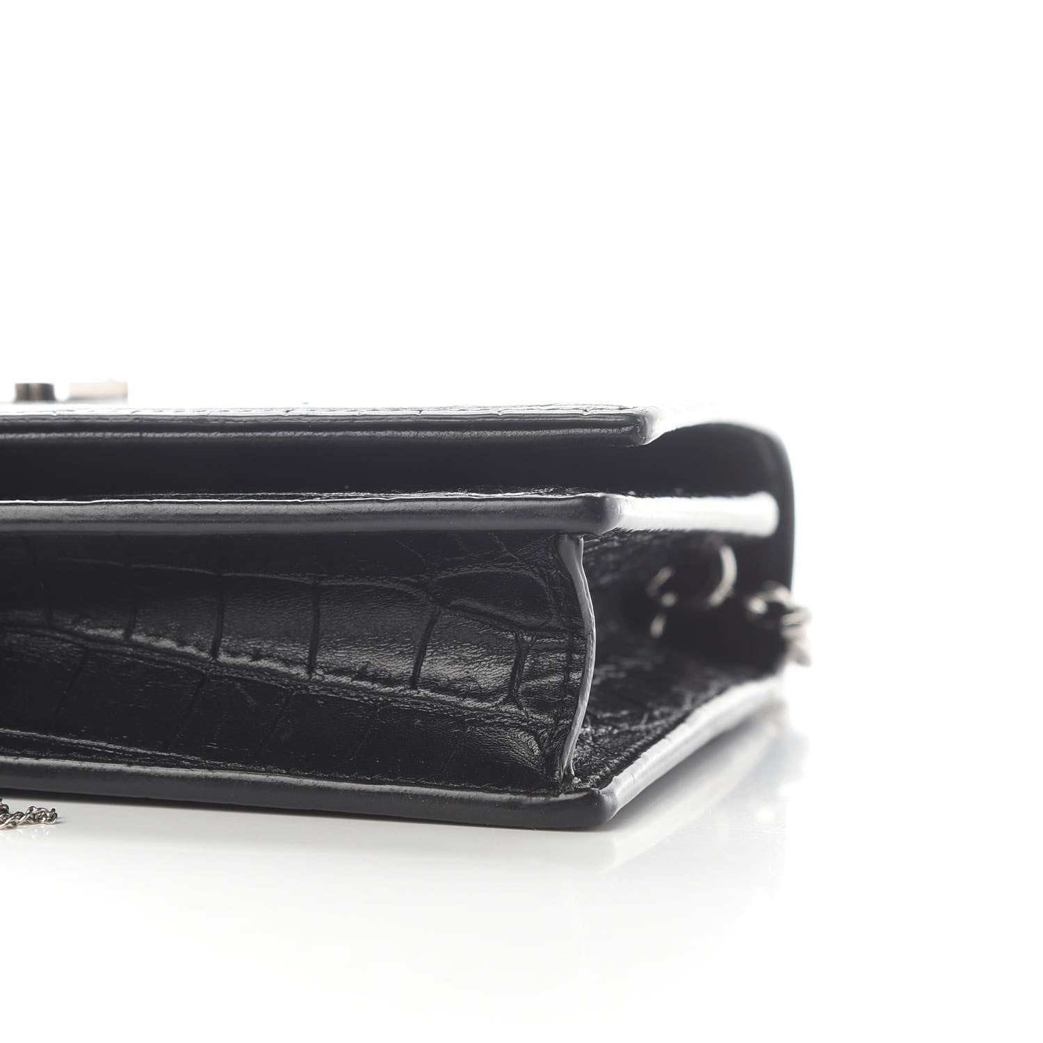 Saint Laurent Calfskin Crocodile Embossed Kate Monogram Tassel Chain Wallet Black 9 of 14