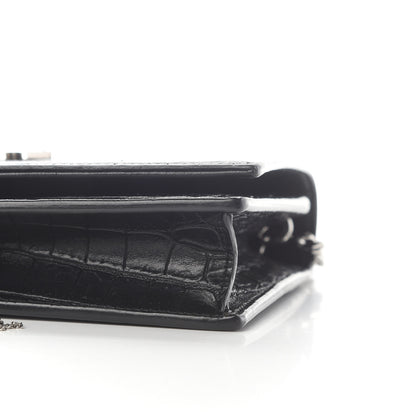 Saint Laurent Calfskin Crocodile Embossed Kate Monogram Tassel Chain Wallet Black 9 of 14