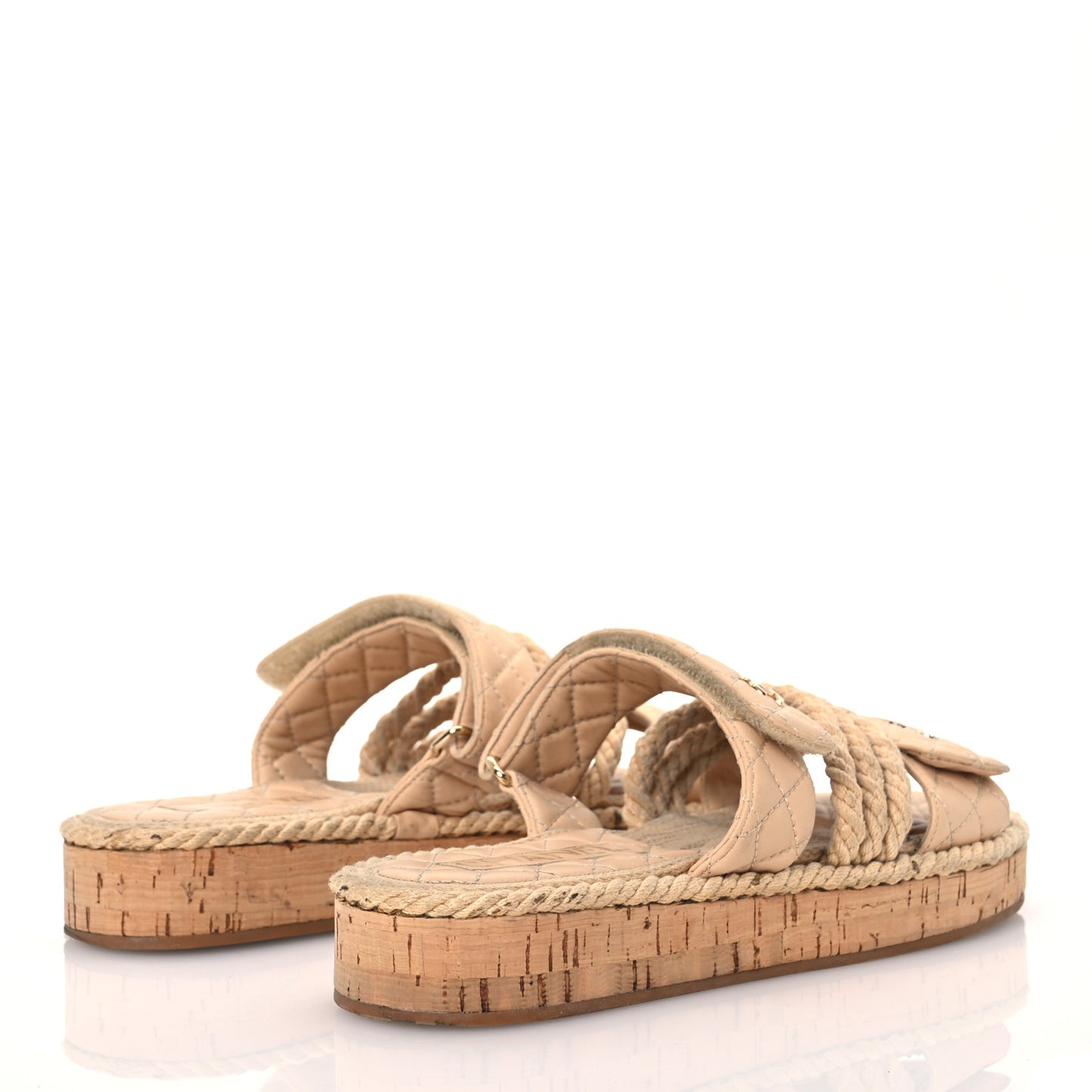 Cord Lambskin Quilted Logo Mules 39 Beige