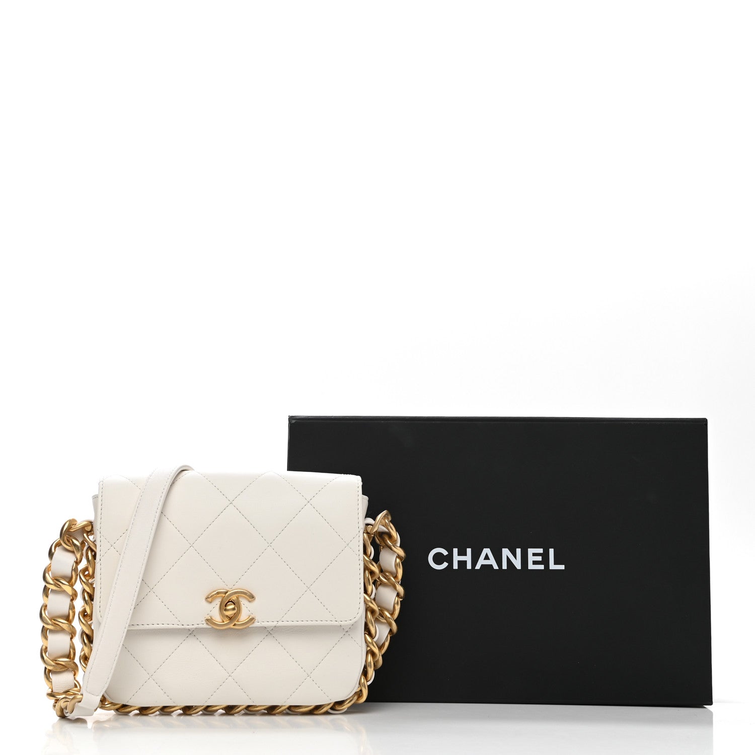 Chanel Calfskin Quilted Small Framing Chain Flap Bag White 12 of 12